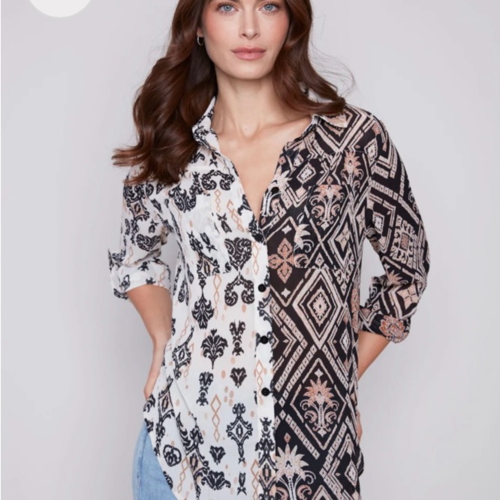 Elegant crepe crinkle damask Charlie B blouse women's medium